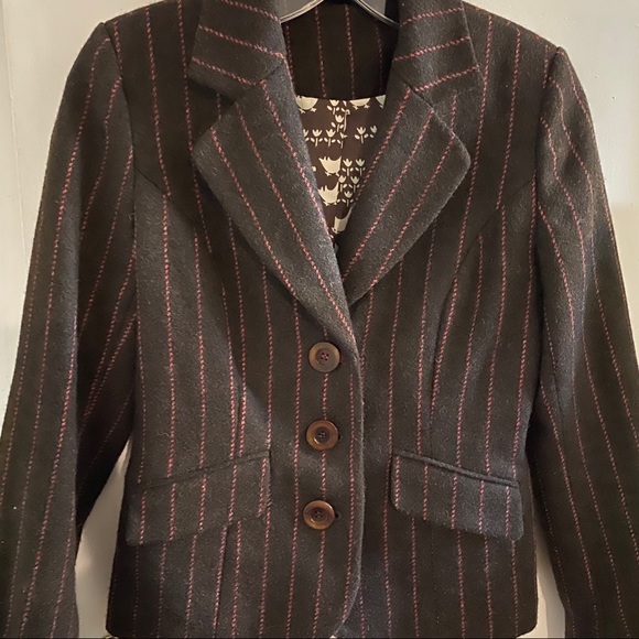 Boden Brown Wool Salmon Broken Stripe Blazer 8 - Picture 6 of 7